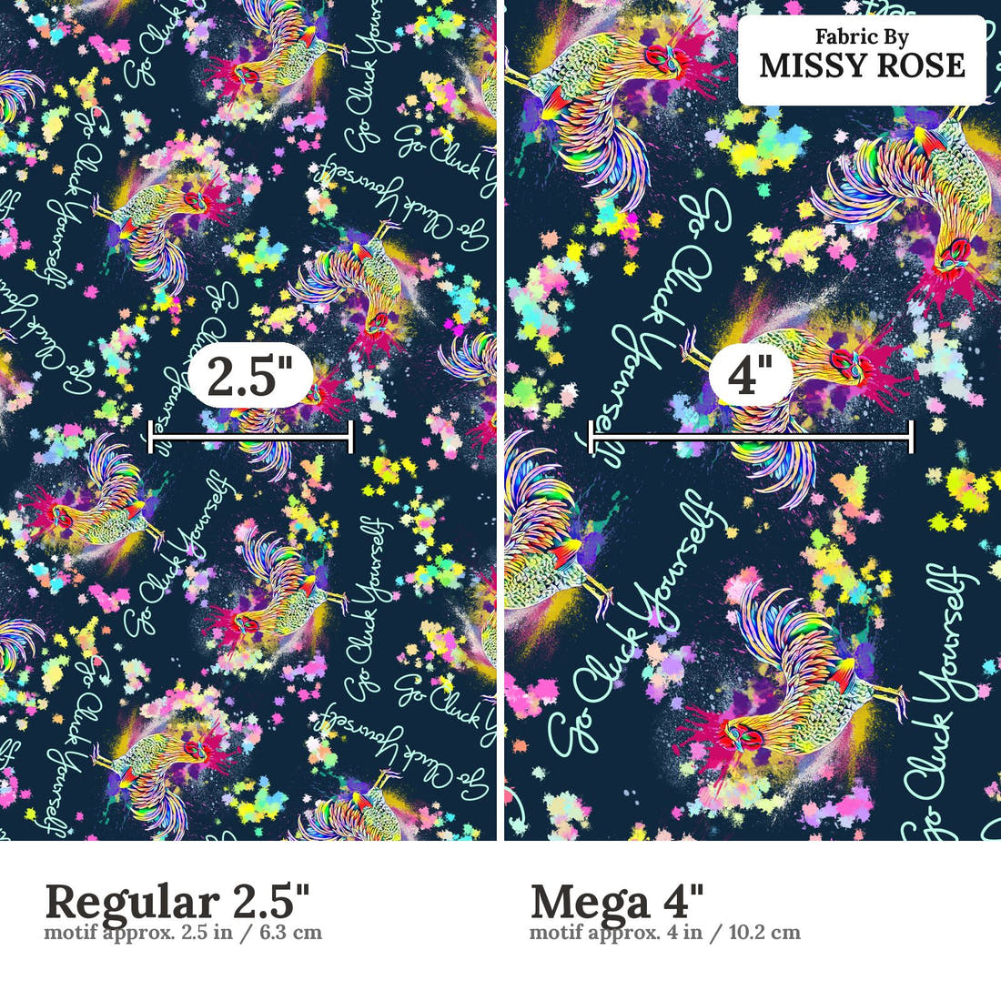 Profanity Fabric 22 Regular 2.5 inch vs Mega 4 inch print scale side by side | Fabric by Missy Rose