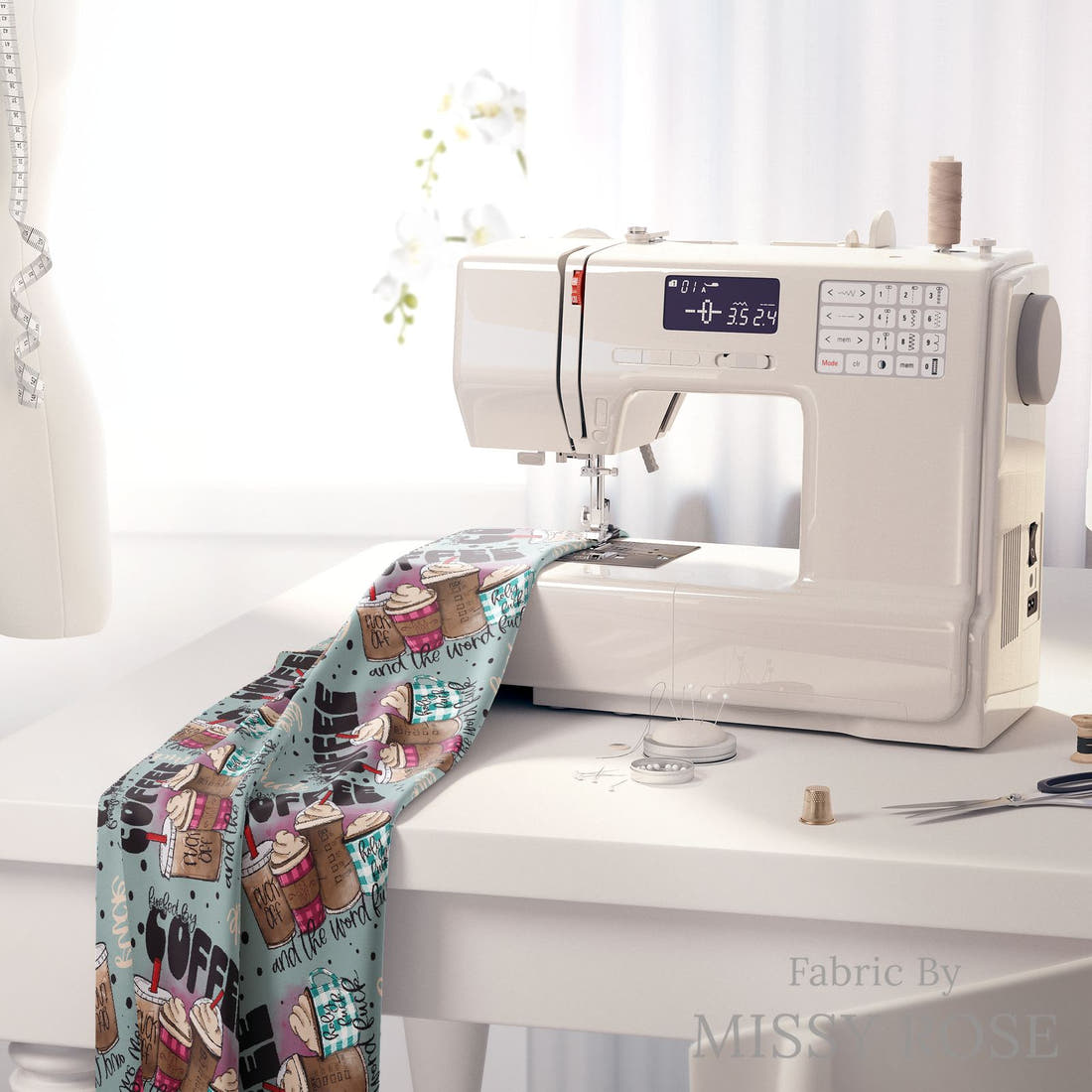 Profanity Fabric 23 on a sewing machine - premium fabric for sewing projects | Fabric by Missy Rose