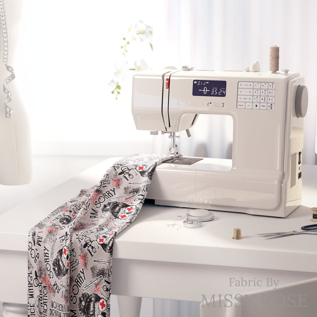 Profanity Fabric 234 on a sewing machine - premium fabric for sewing projects | Fabric by Missy Rose