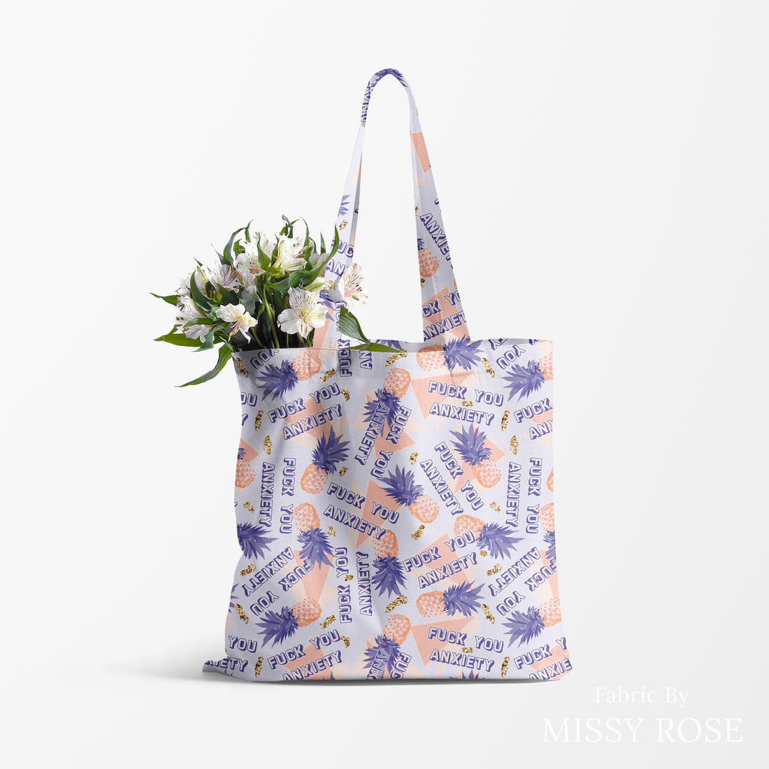 Profanity Fabric 235 made up as a tote bag - see how the print looks made up | Fabric by Missy Rose