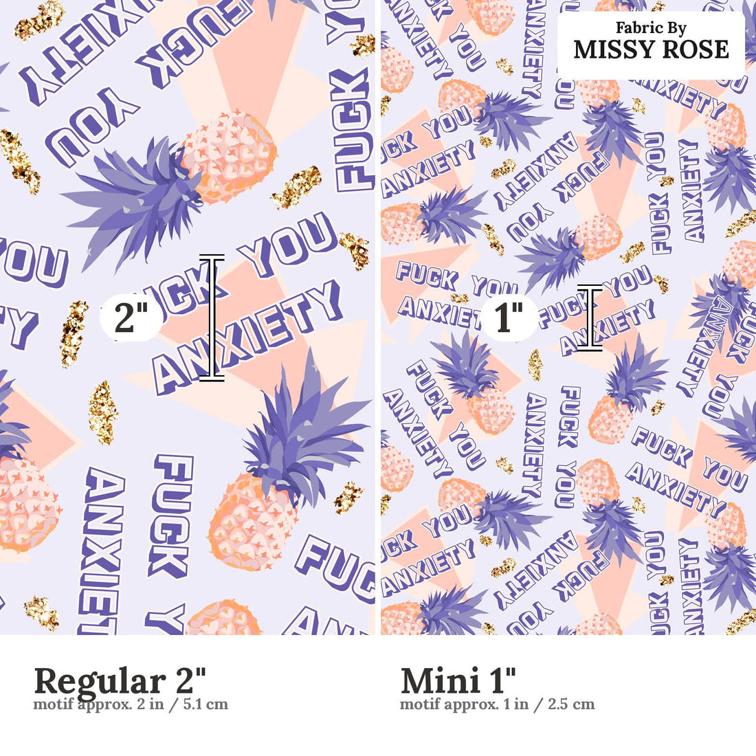 Profanity Fabric 235 Regular 2 inch vs Mini 1 inch print scale side by side | Fabric by Missy Rose