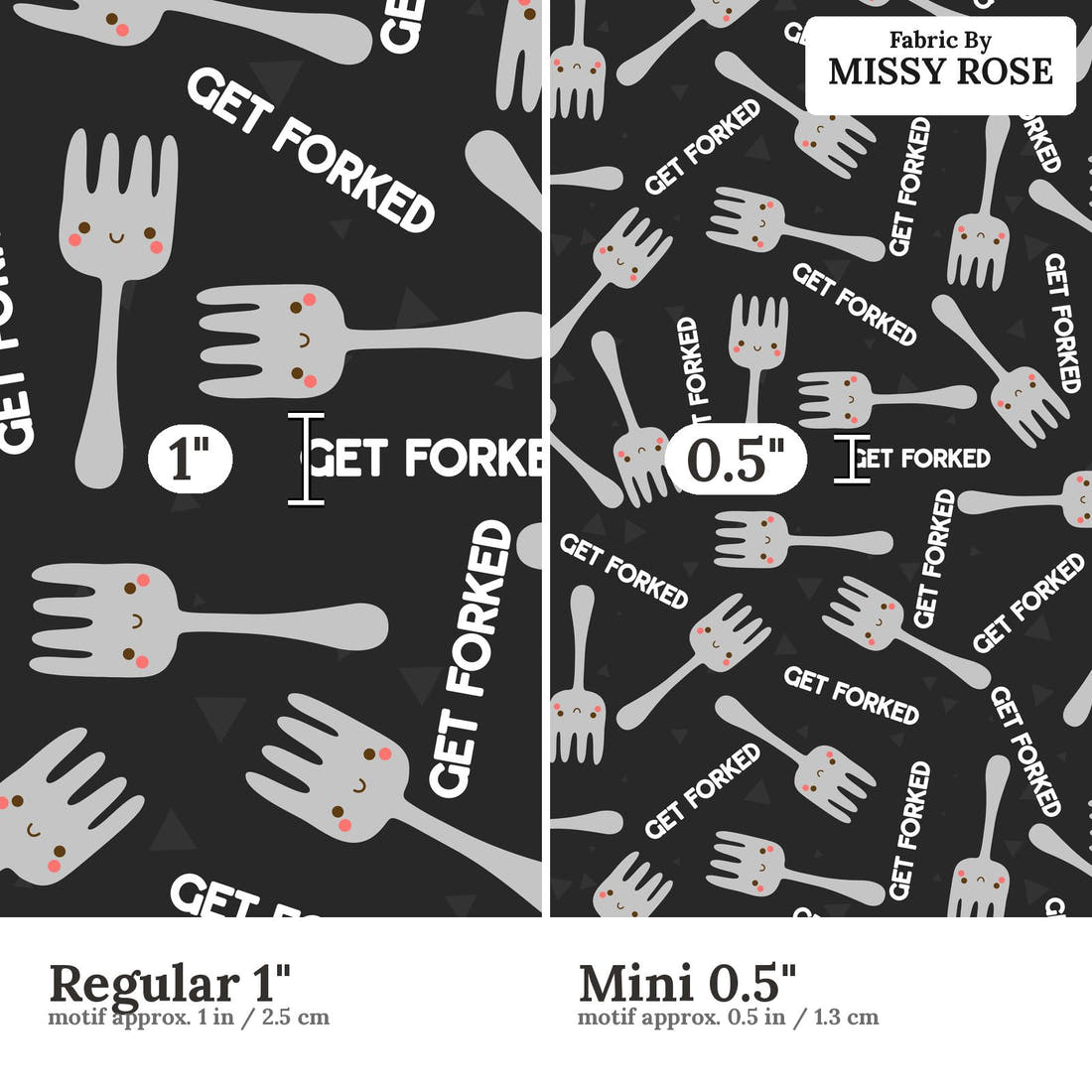 Profanity Fabric 236 Regular 1 inch vs Mini 0.5 inch print scale side by side | Fabric by Missy Rose