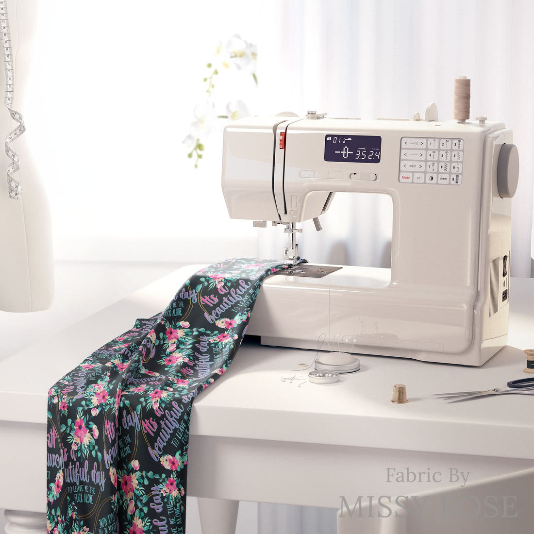 Profanity Fabric 24 on a sewing machine - premium fabric for sewing projects | Fabric by Missy Rose