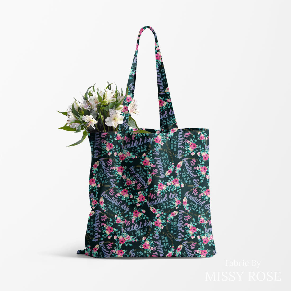 Profanity Fabric 24 made up as a tote bag - see how the print looks made up | Fabric by Missy Rose