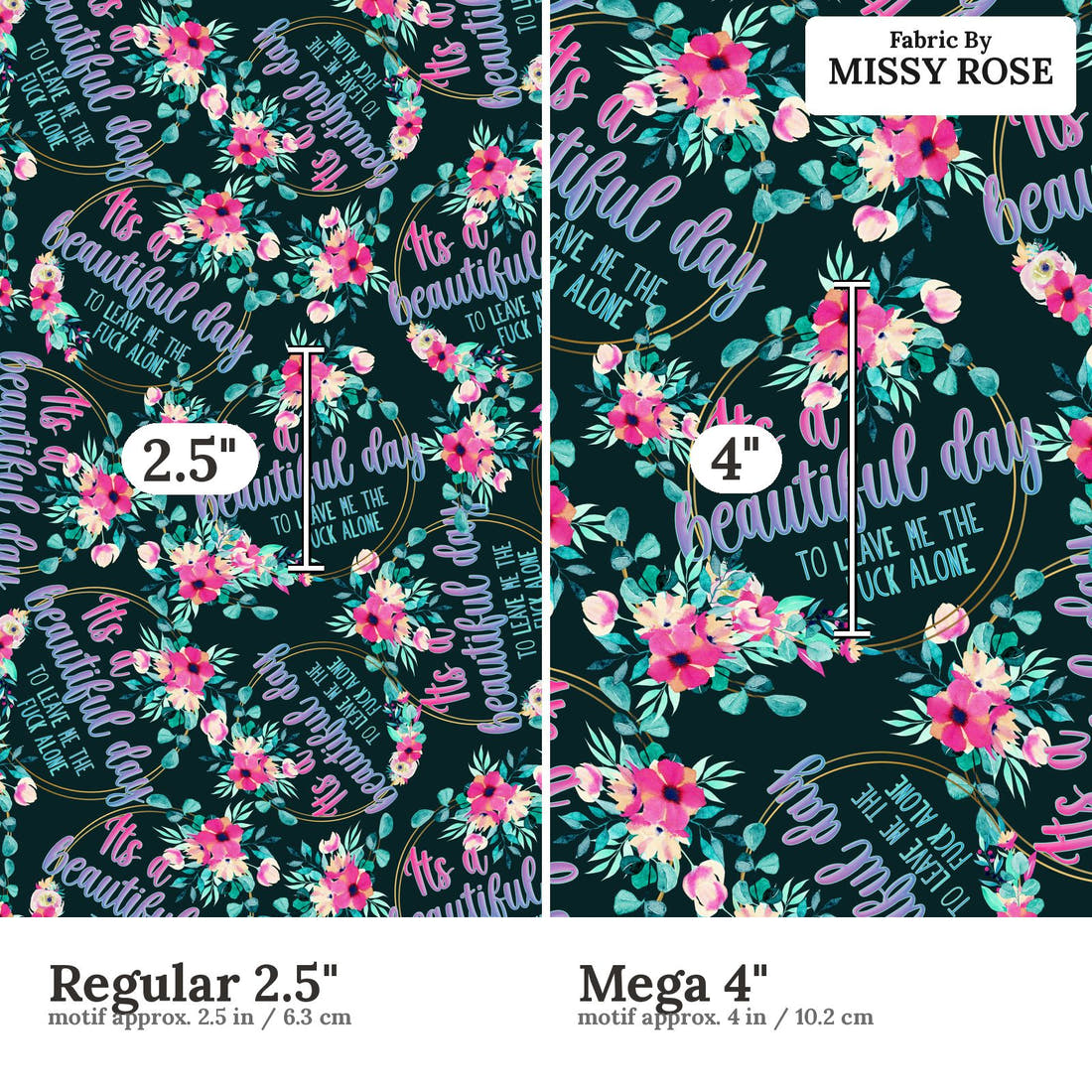 Profanity Fabric 24 Regular 2.5 inch vs Mega 4 inch print scale side by side | Fabric by Missy Rose