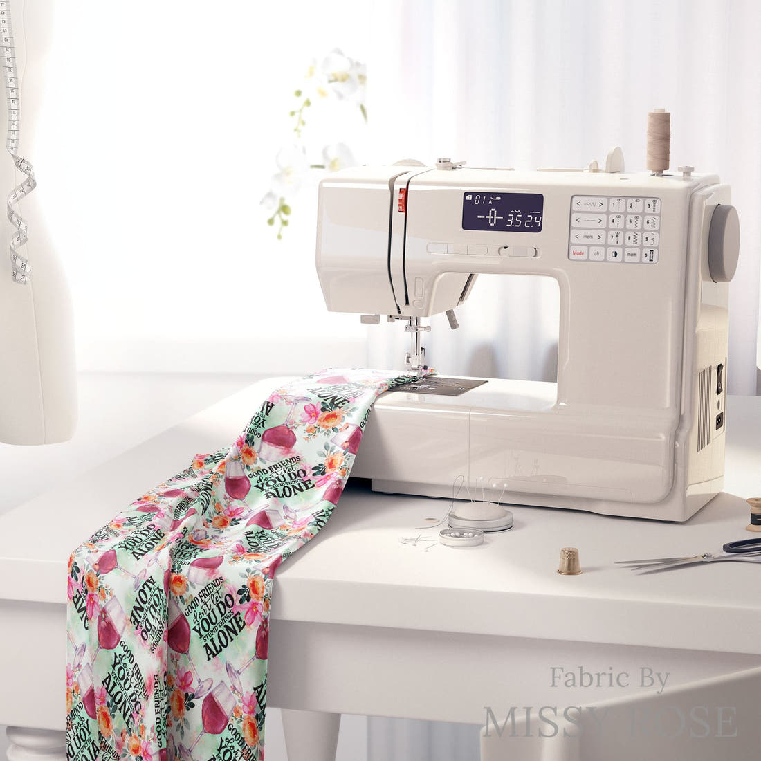 Profanity Fabric 242 on a sewing machine - premium fabric for sewing projects | Fabric by Missy Rose
