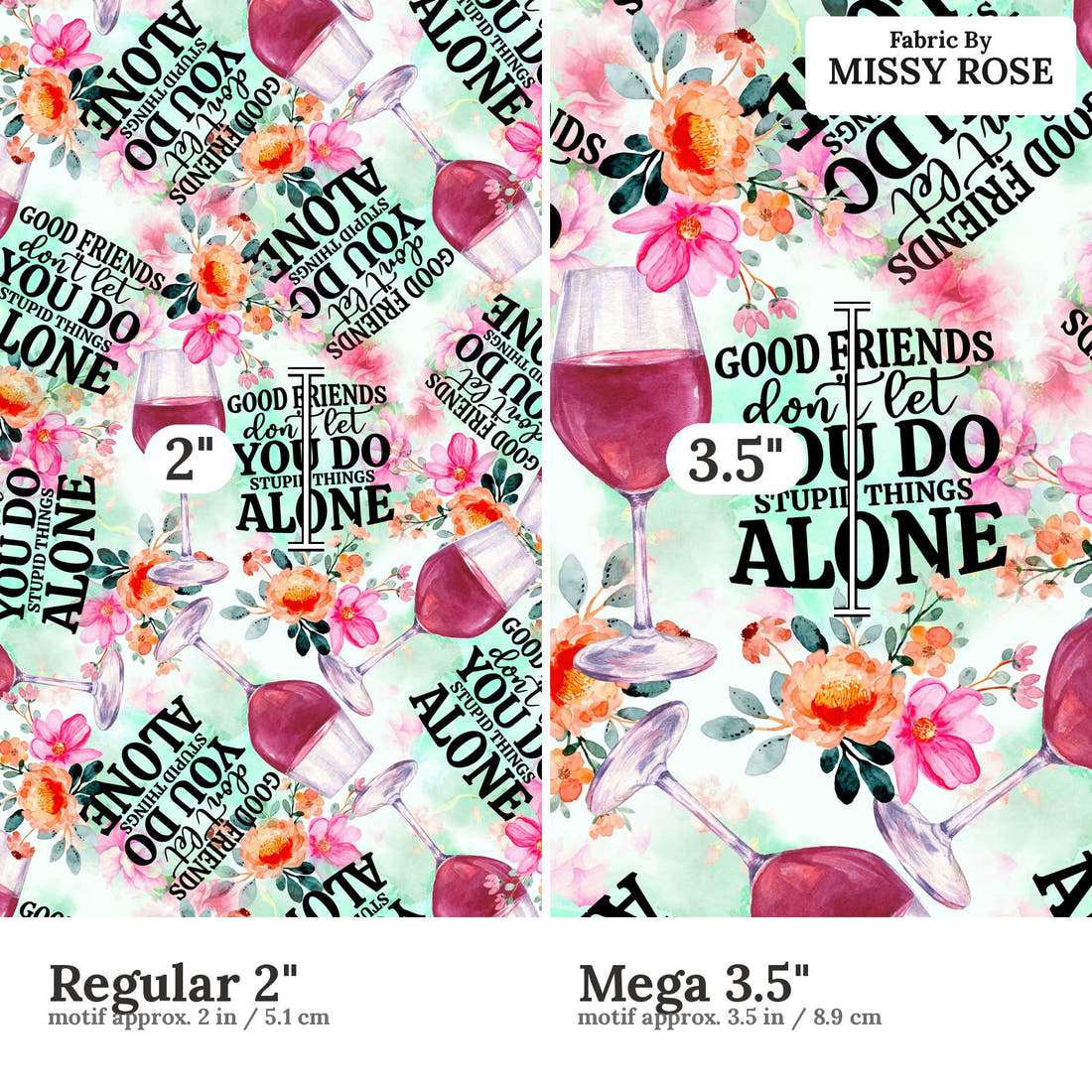 Profanity Fabric 242 Regular 2 inch vs Mega 3.5 inch print scale side by side | Fabric by Missy Rose