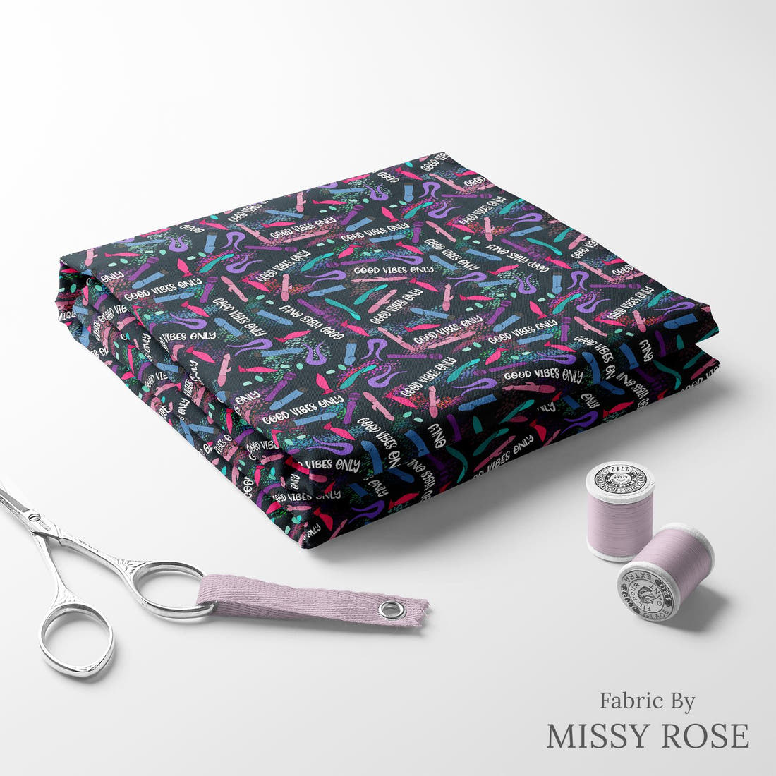 Profanity Fabric 243 folded fabric stack with matching thread - pre-order fabric Australia | Fabric by Missy Rose