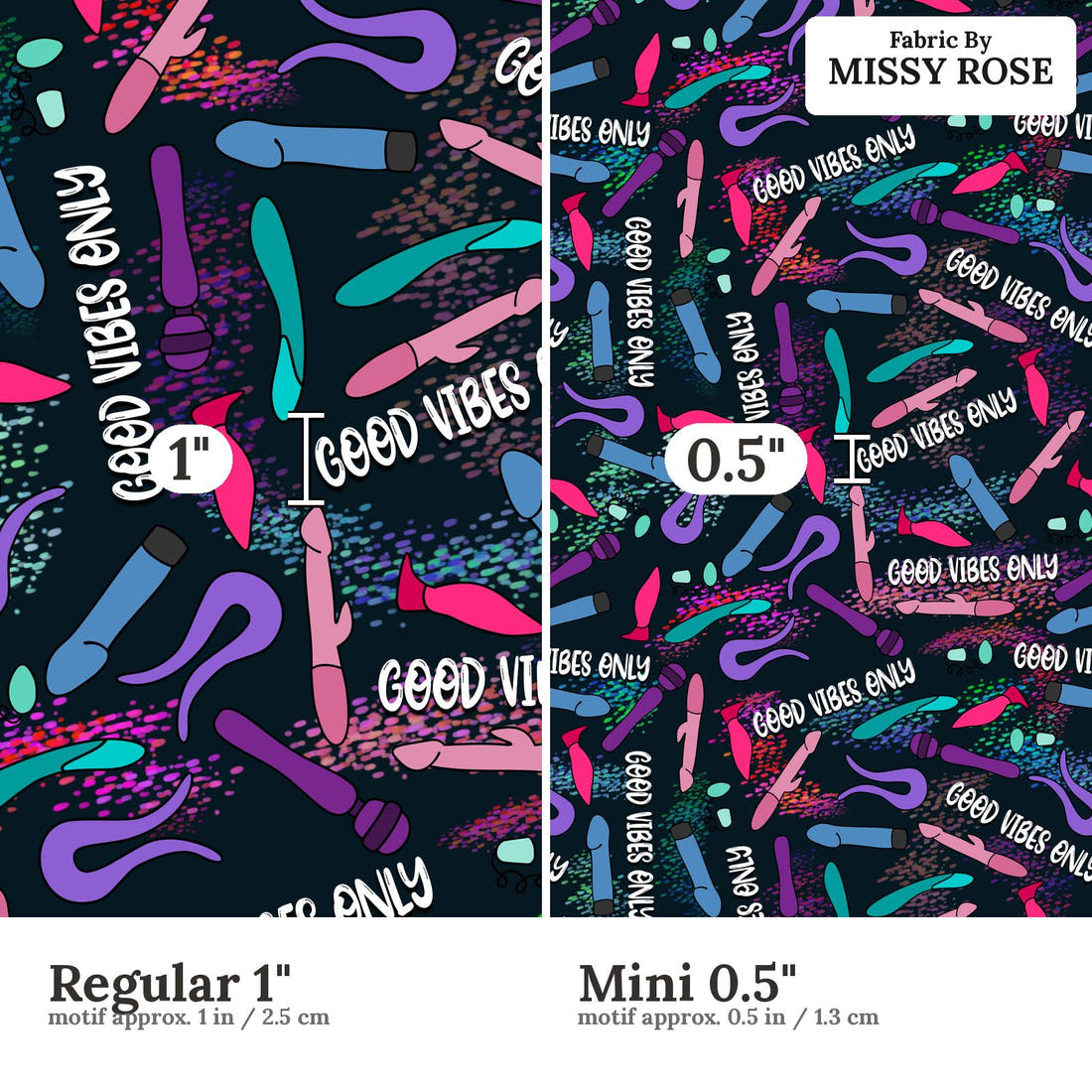 Profanity Fabric 243 Regular 1 inch vs Mini 0.5 inch print scale side by side | Fabric by Missy Rose