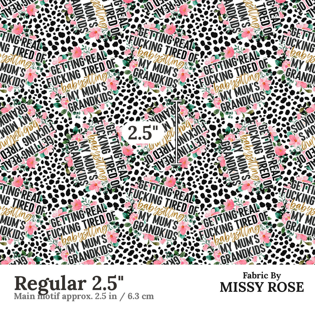 Profanity Fabric 244 Regular 2.5 inch print scale guide | Fabric by Missy Rose