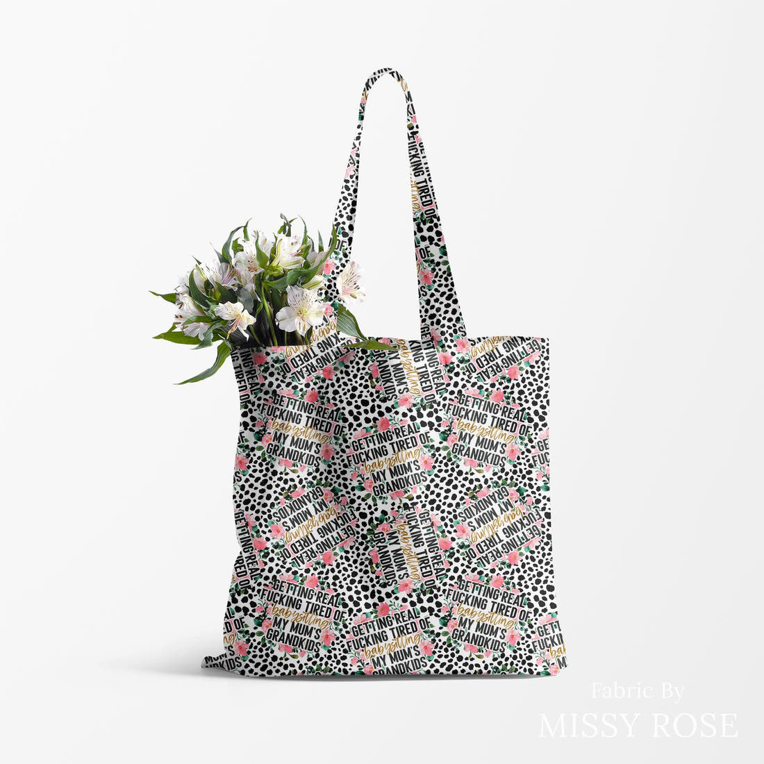 Profanity Fabric 244 made up as a tote bag - see how the print looks made up | Fabric by Missy Rose