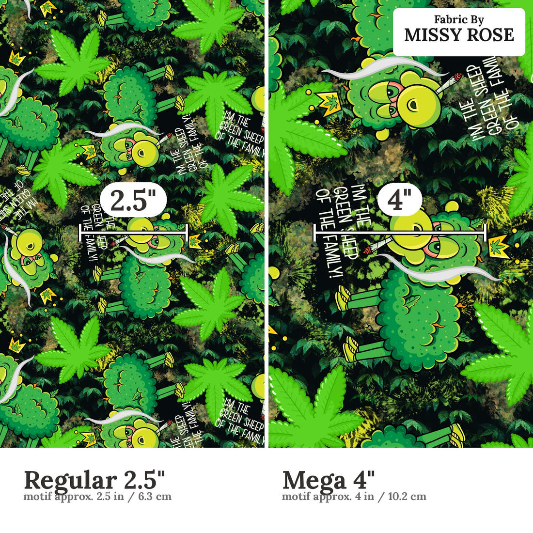 Profanity Fabric 246 Regular 2.5 inch vs Mega 4 inch print scale side by side | Fabric by Missy Rose