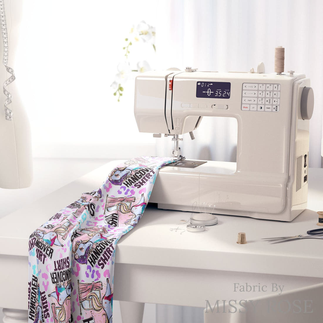 Profanity Fabric 248 on a sewing machine - premium fabric for sewing projects | Fabric by Missy Rose