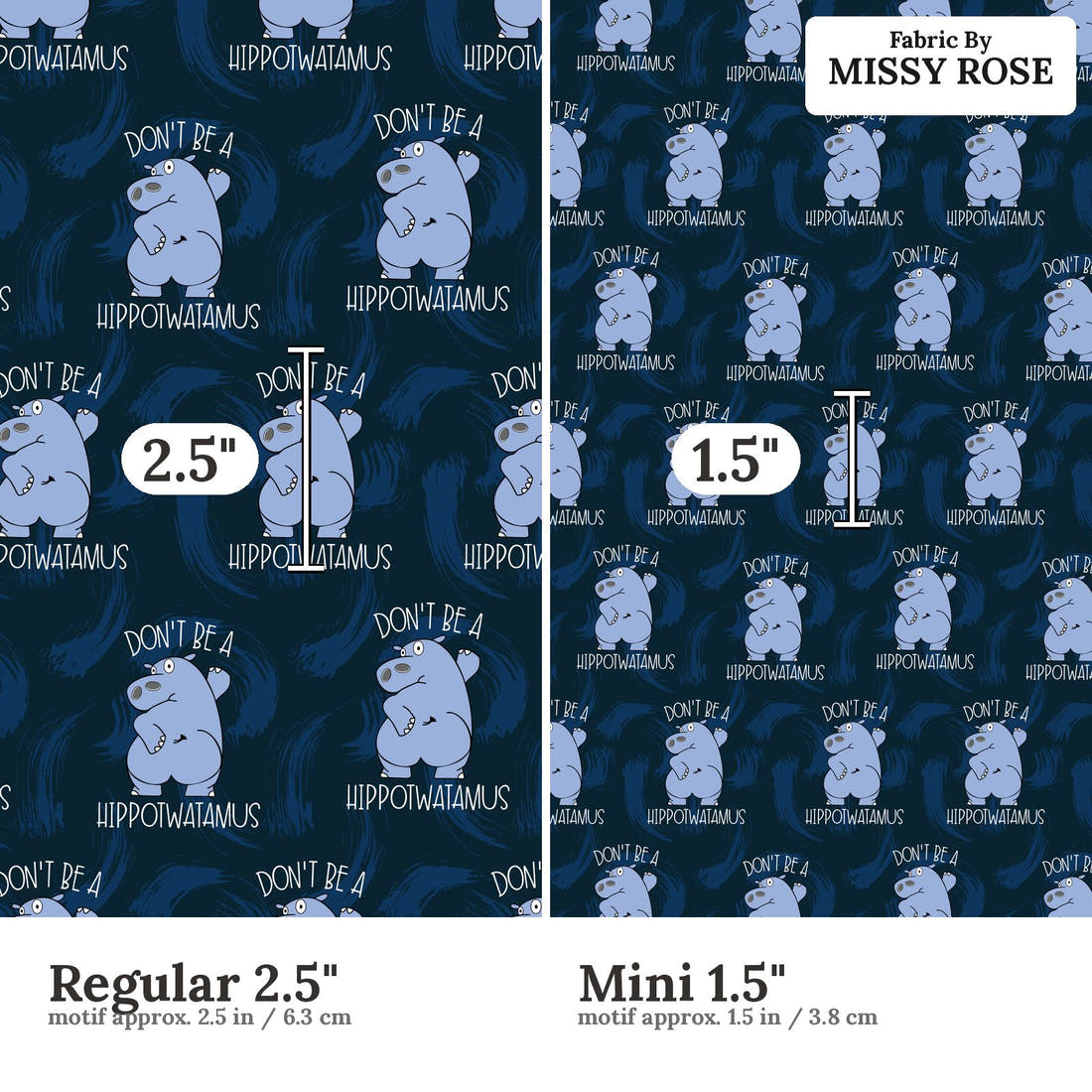 Profanity Fabric 250 Regular 2.5 inch vs Mini 1.5 inch print scale side by side | Fabric by Missy Rose