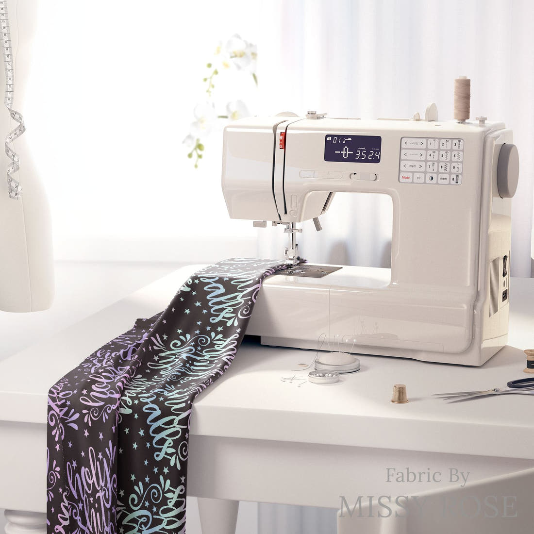 Profanity Fabric 252 on a sewing machine - premium fabric for sewing projects | Fabric by Missy Rose
