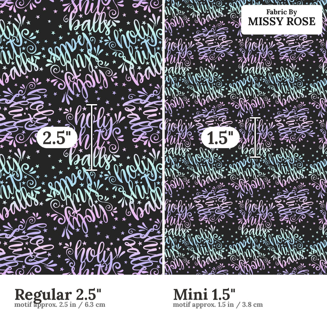 Profanity Fabric 252 Regular 2.5 inch vs Mini 1.5 inch print scale side by side | Fabric by Missy Rose