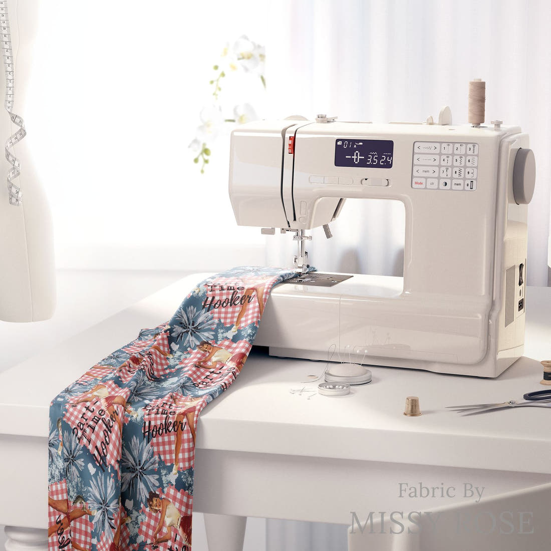 Profanity Fabric 253 on a sewing machine - premium fabric for sewing projects | Fabric by Missy Rose