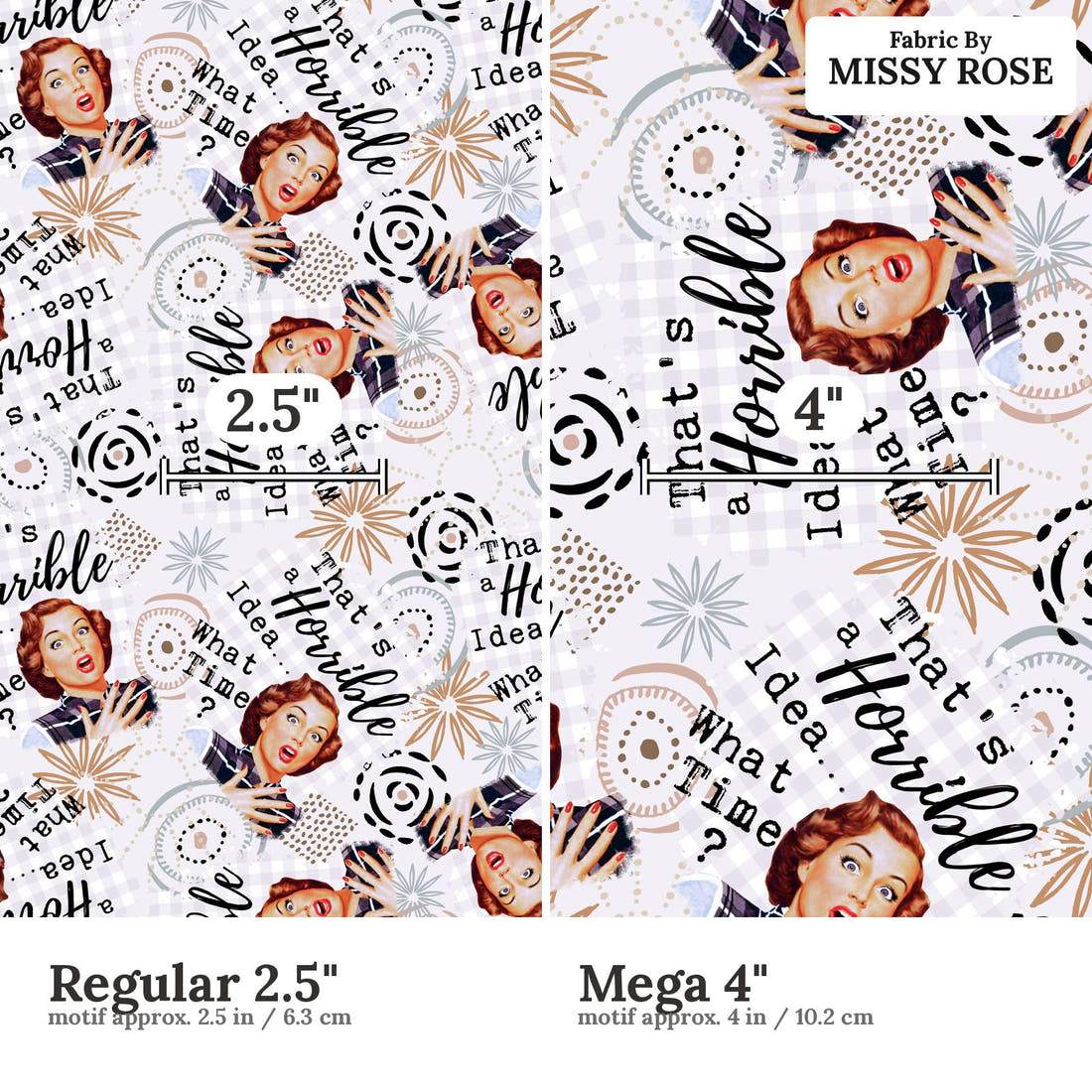 Profanity Fabric 254 Regular 2.5 inch vs Mega 4 inch print scale side by side | Fabric by Missy Rose