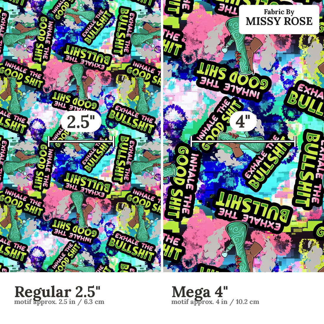 Profanity Fabric 256 Regular 2.5 inch vs Mega 4 inch print scale side by side | Fabric by Missy Rose