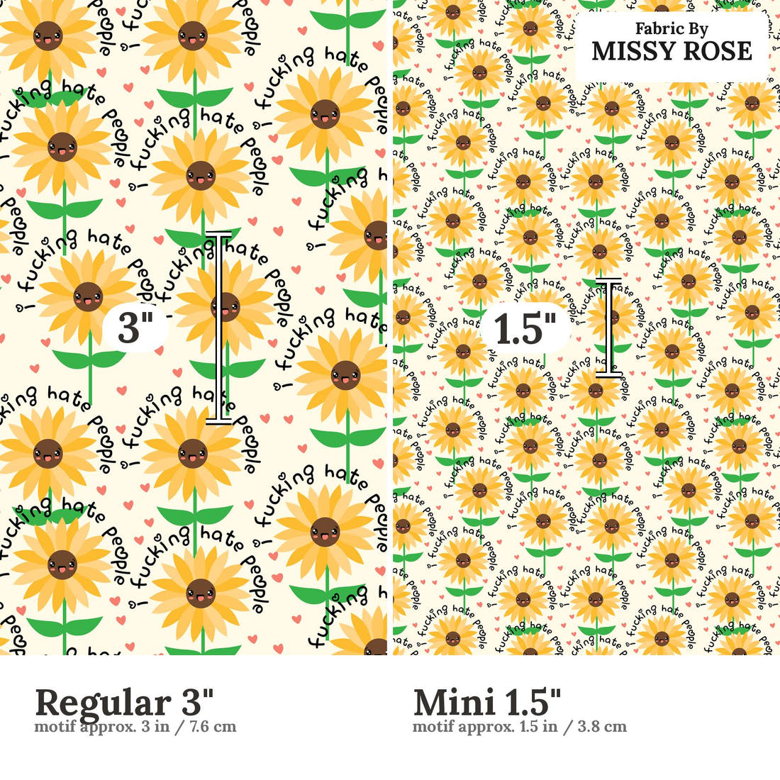 Profanity Fabric 258 Regular 3 inch vs Mini 1.5 inch print scale side by side | Fabric by Missy Rose