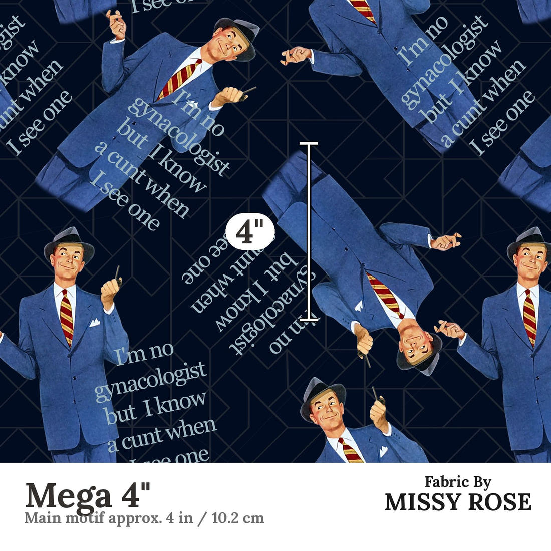 Profanity Fabric 259 Mega 4 inch print scale guide | Fabric by Missy Rose