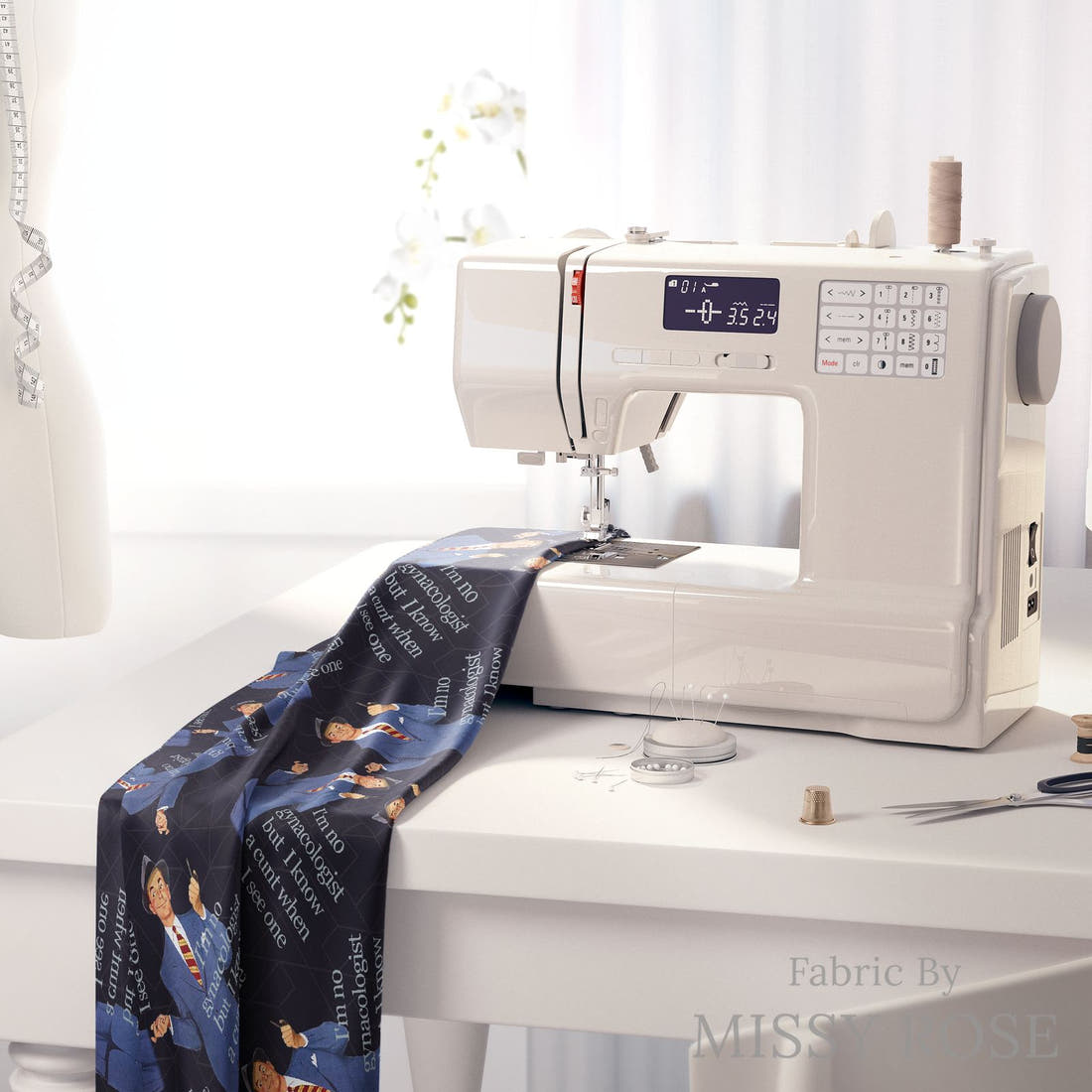 Profanity Fabric 259 on a sewing machine - premium fabric for sewing projects | Fabric by Missy Rose