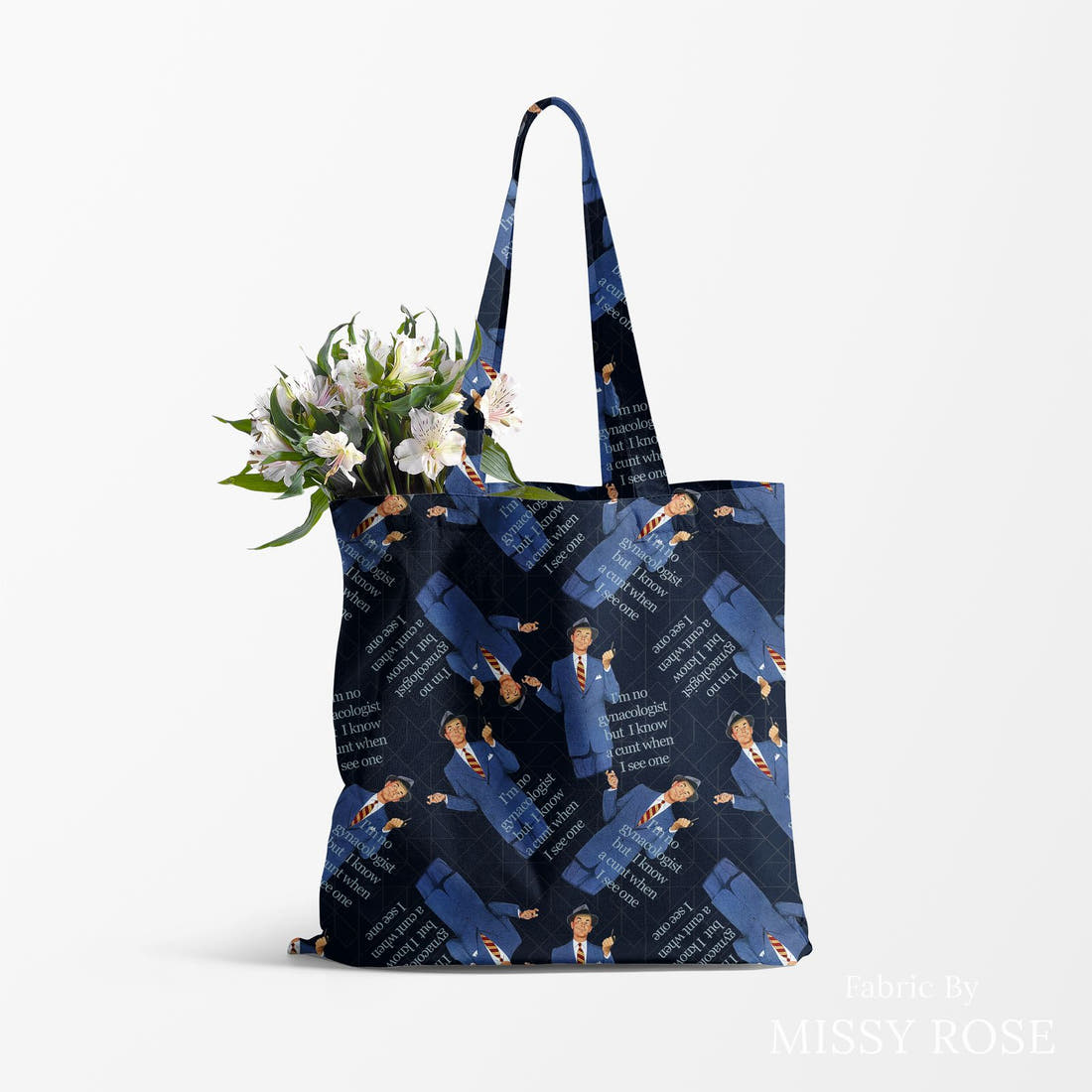 Profanity Fabric 259 made up as a tote bag - see how the print looks made up | Fabric by Missy Rose