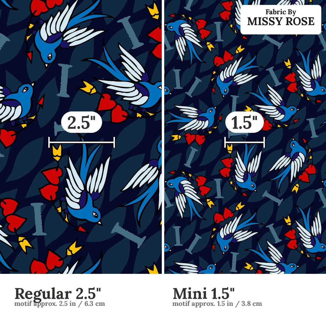 Profanity Fabric 261 Regular 2.5 inch vs Mini 1.5 inch print scale side by side | Fabric by Missy Rose