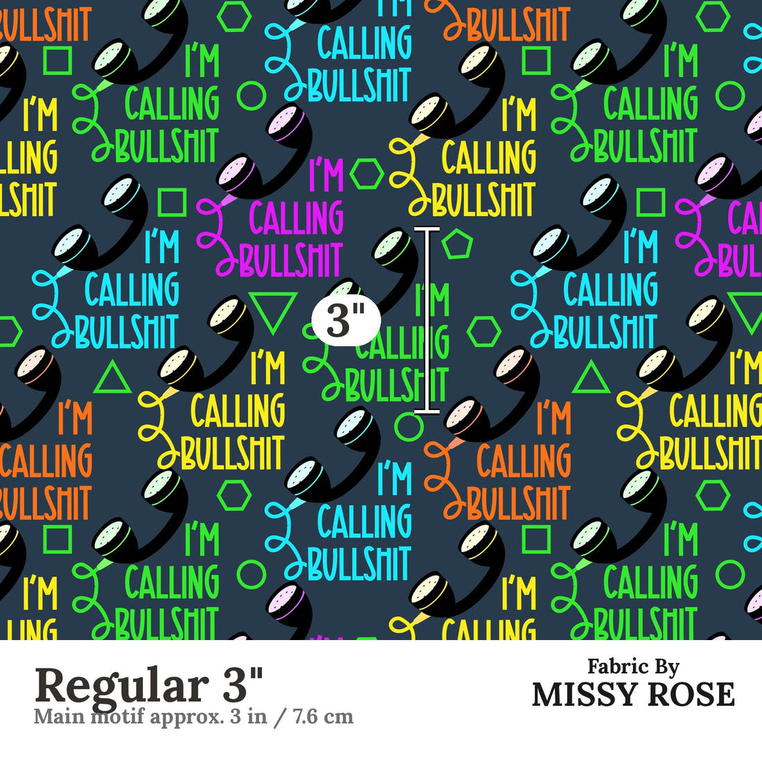 Profanity Fabric 262 Regular 3 inch print scale guide | Fabric by Missy Rose