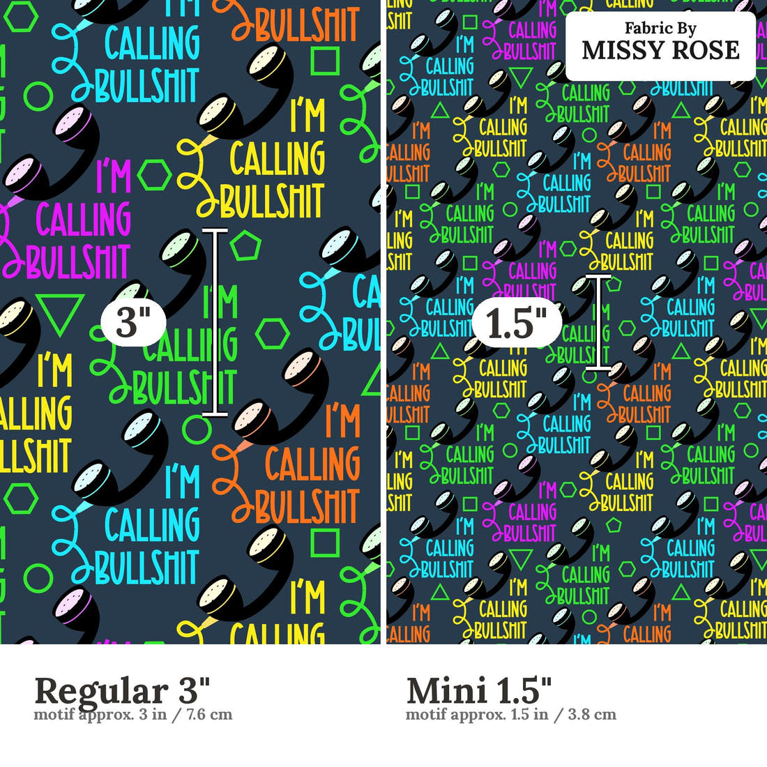 Profanity Fabric 262 Regular 3 inch vs Mini 1.5 inch print scale side by side | Fabric by Missy Rose