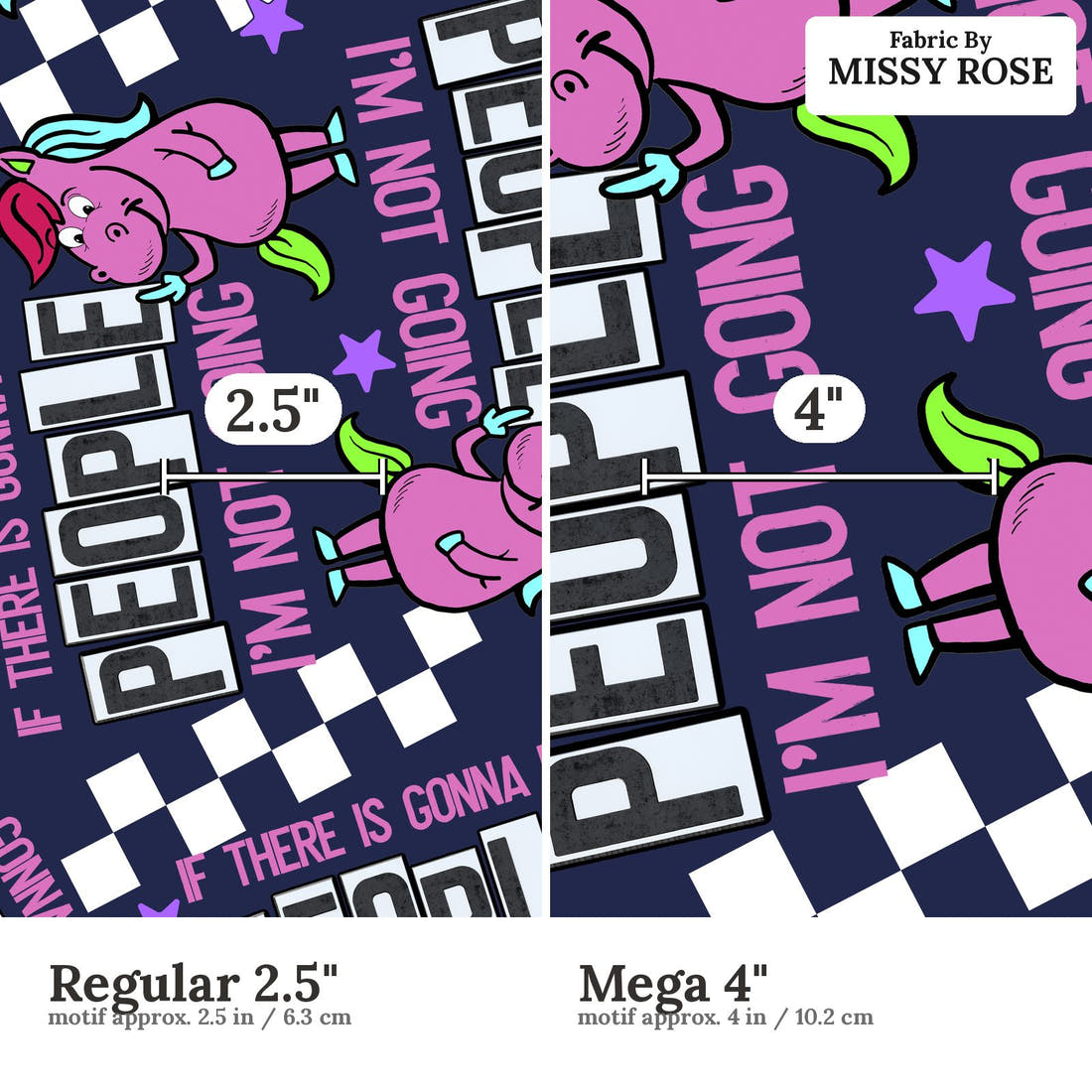 Profanity Fabric 263 Regular 2.5 inch vs Mega 4 inch print scale side by side | Fabric by Missy Rose