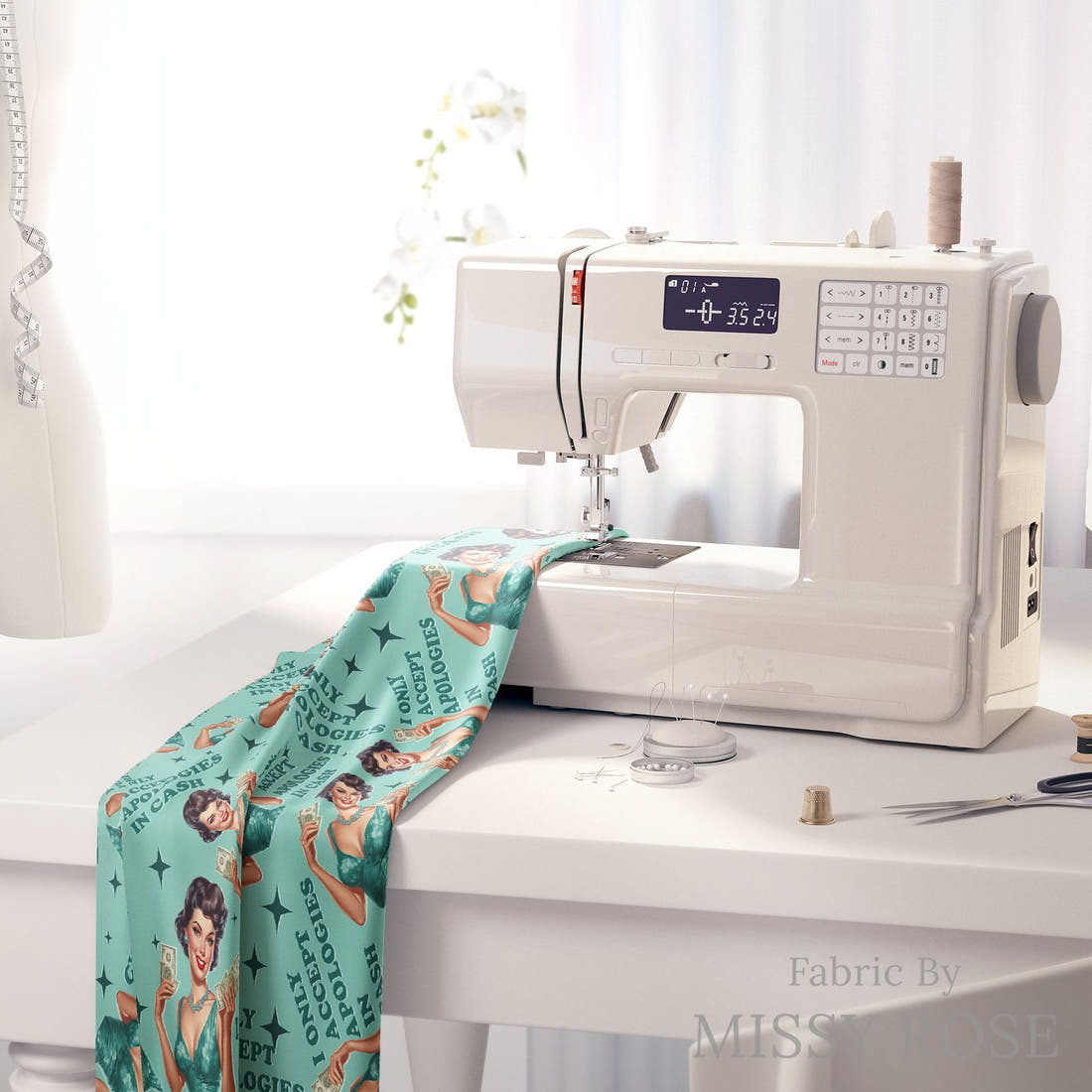 Profanity Fabric 264 on a sewing machine - premium fabric for sewing projects | Fabric by Missy Rose