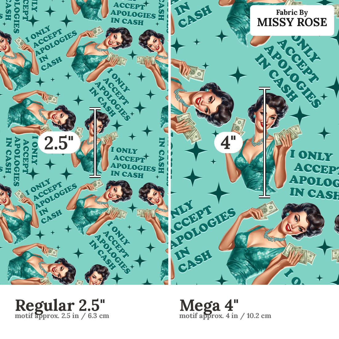 Profanity Fabric 264 Regular 2.5 inch vs Mega 4 inch print scale side by side | Fabric by Missy Rose