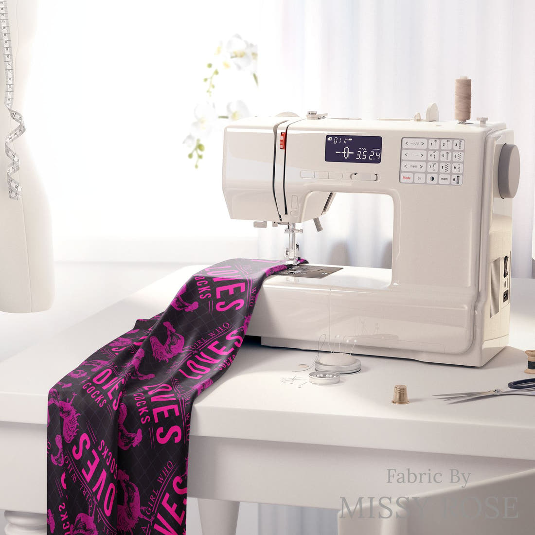 Profanity Fabric 268 on a sewing machine - premium fabric for sewing projects | Fabric by Missy Rose
