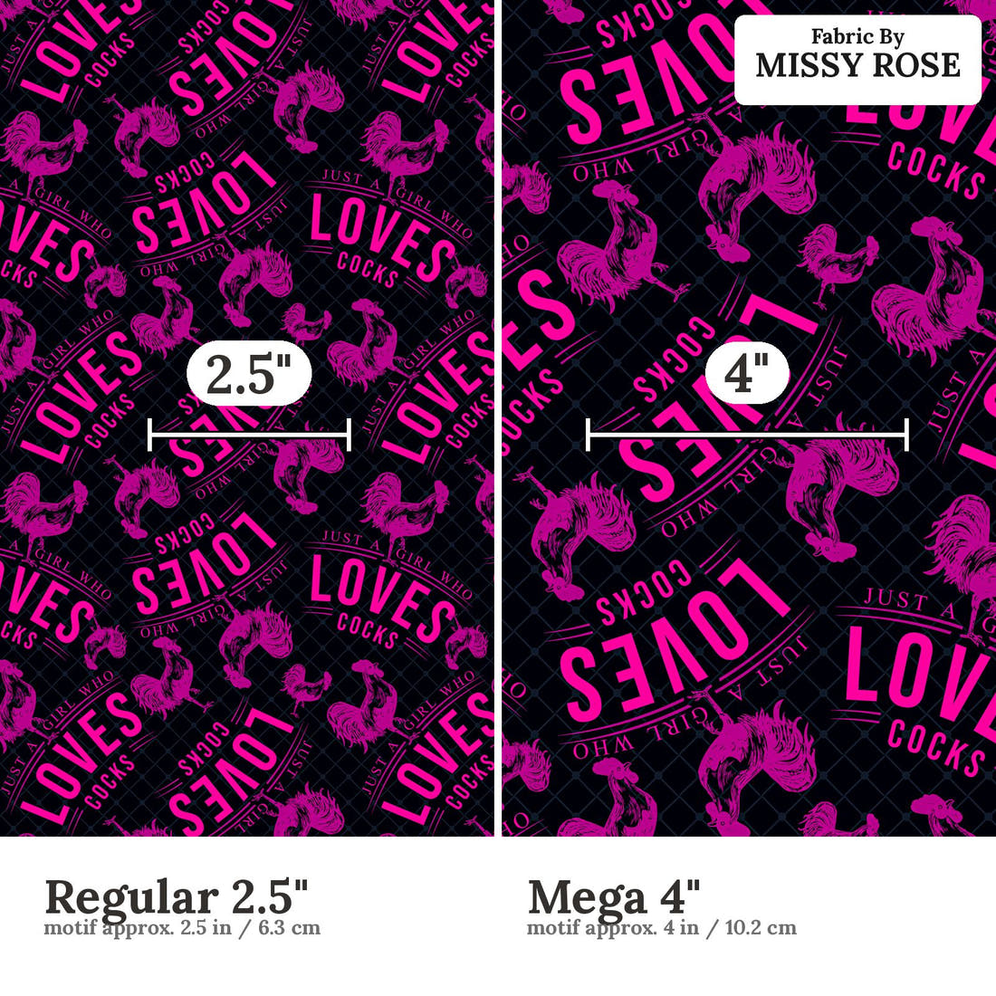 Profanity Fabric 268 Regular 2.5 inch vs Mega 4 inch print scale side by side | Fabric by Missy Rose