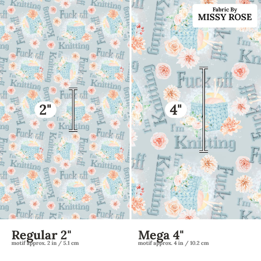 Profanity Fabric 271 Regular 2 inch vs Mega 4 inch print scale side by side | Fabric by Missy Rose