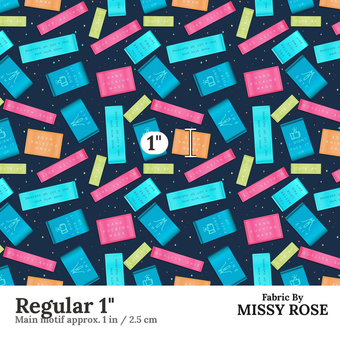 Profanity Fabric 272 Regular 1 inch print scale guide | Fabric by Missy Rose