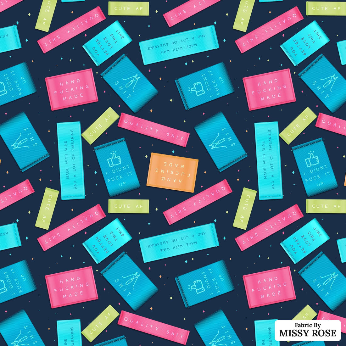 Profanity Fabric 272 - flat view of the print, zoom in for detail | Fabric by Missy Rose