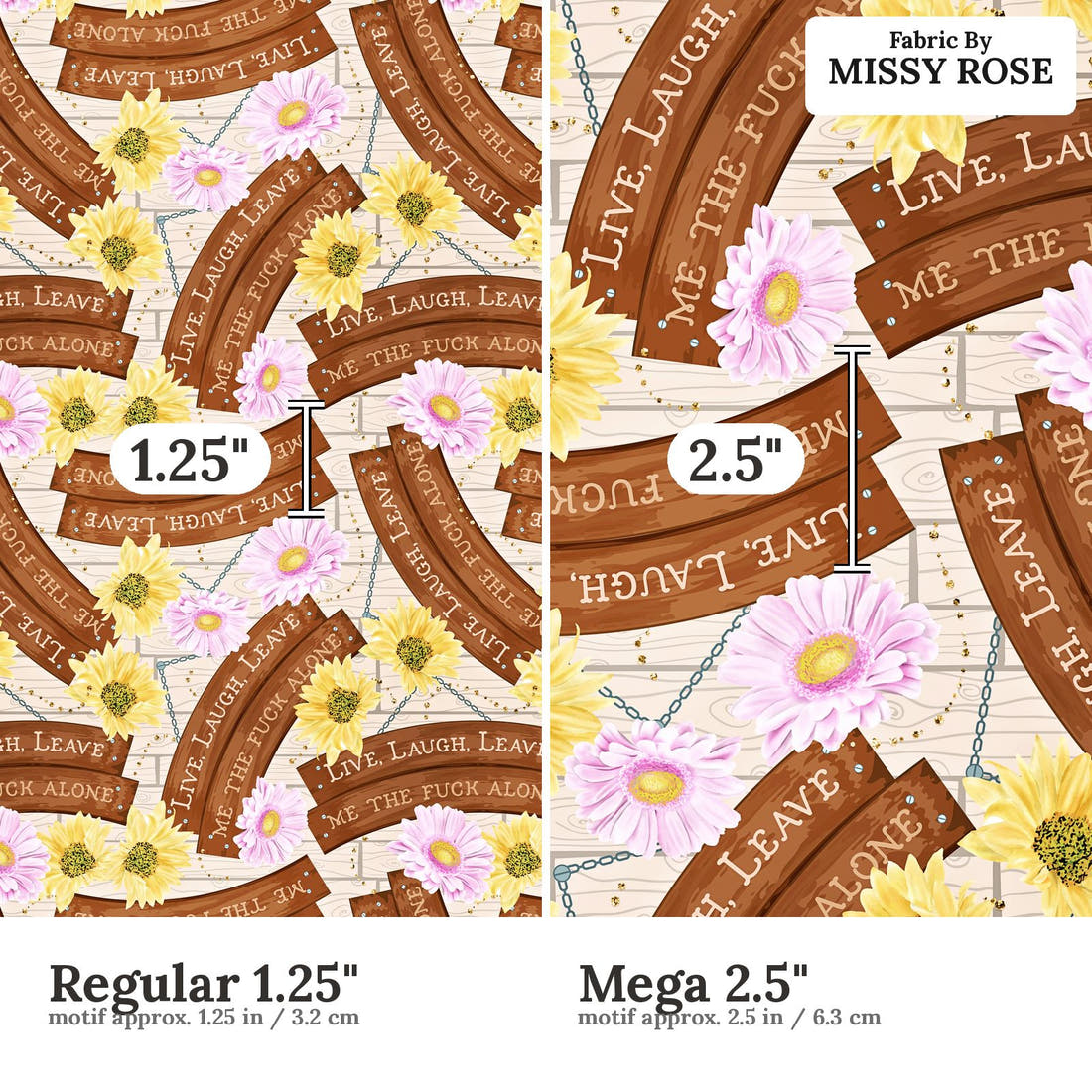 Profanity Fabric 274 Regular 1.25 inch vs Mega 2.5 inch print scale side by side | Fabric by Missy Rose