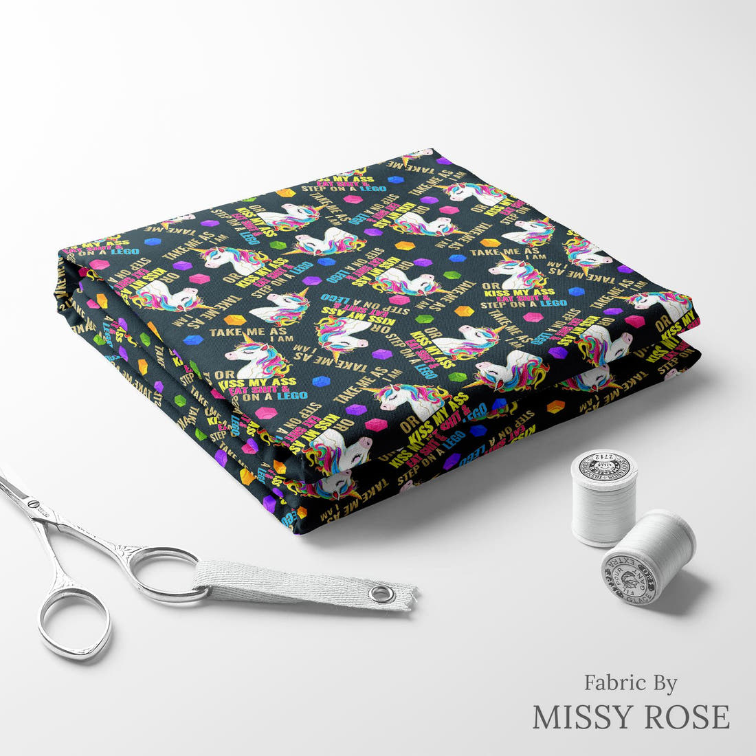 Profanity Fabric 275 folded fabric stack with matching thread - pre-order fabric Australia | Fabric by Missy Rose