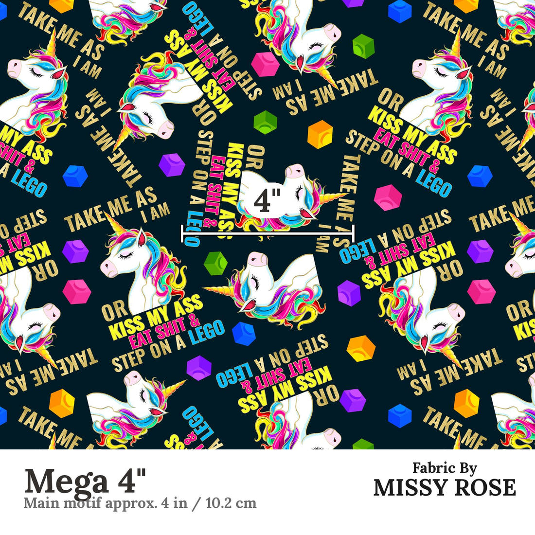 Profanity Fabric 275 Mega 4 inch print scale guide | Fabric by Missy Rose