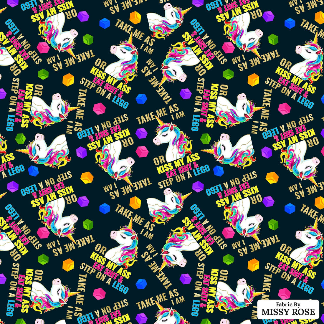 Profanity Fabric 275 - flat view of the print, zoom in for detail | Fabric by Missy Rose