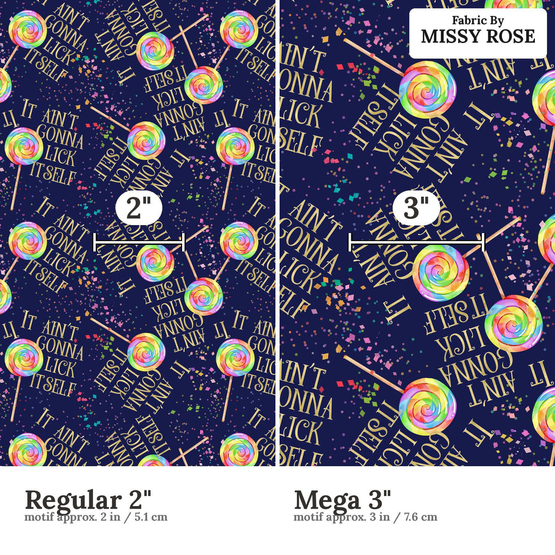 Profanity Fabric 276 Regular 2 inch vs Mega 3 inch print scale side by side | Fabric by Missy Rose