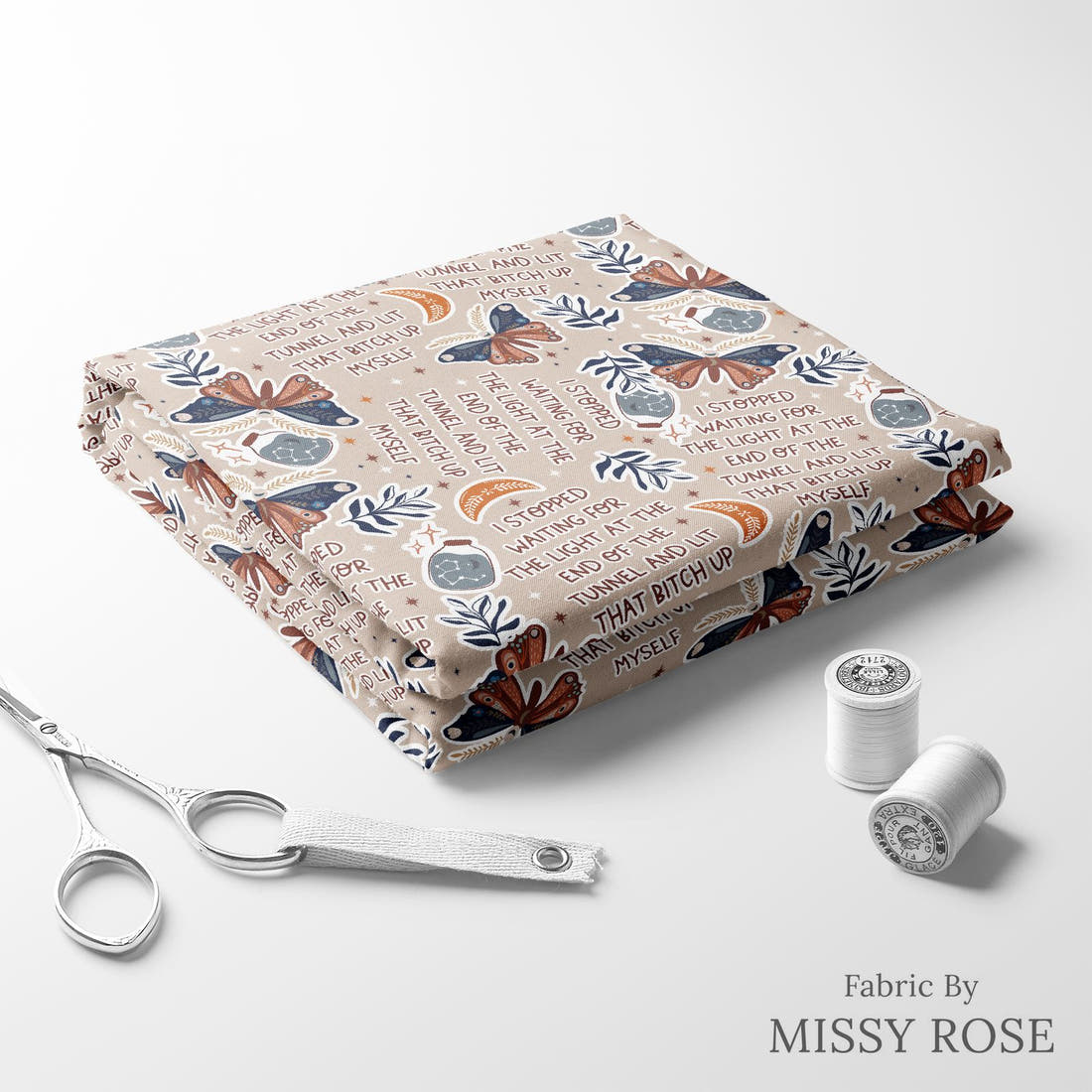 Profanity Fabric 277 folded fabric stack with matching thread - pre-order fabric Australia | Fabric by Missy Rose