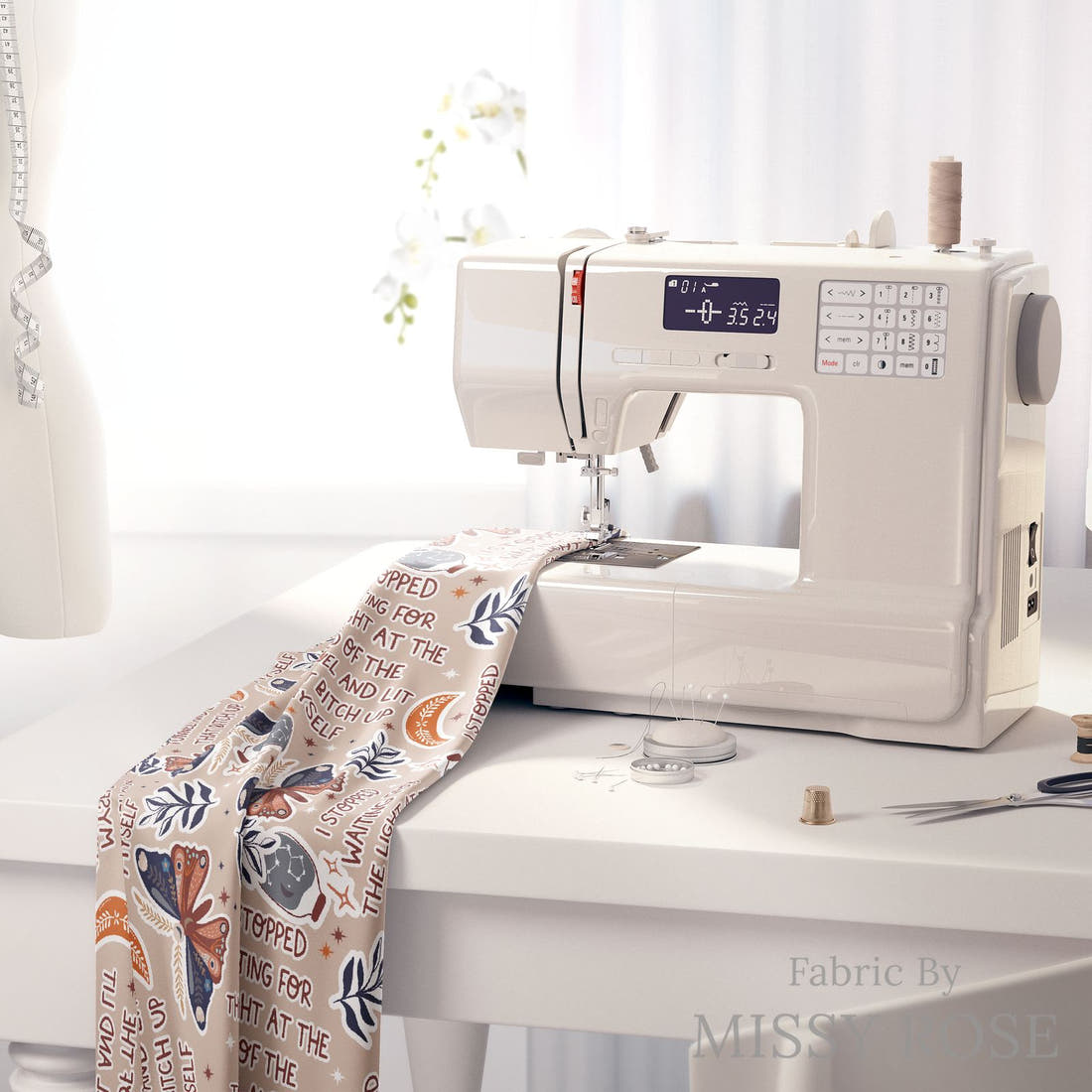 Profanity Fabric 277 on a sewing machine - premium fabric for sewing projects | Fabric by Missy Rose