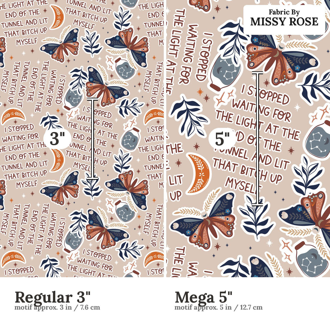Profanity Fabric 277 Regular 3 inch vs Mega 5 inch print scale side by side | Fabric by Missy Rose