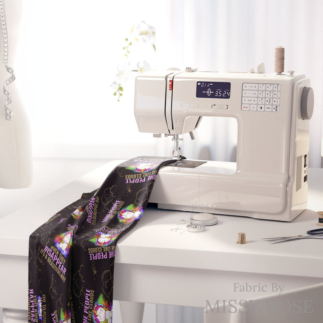 Profanity Fabric 278 on a sewing machine - premium fabric for sewing projects | Fabric by Missy Rose