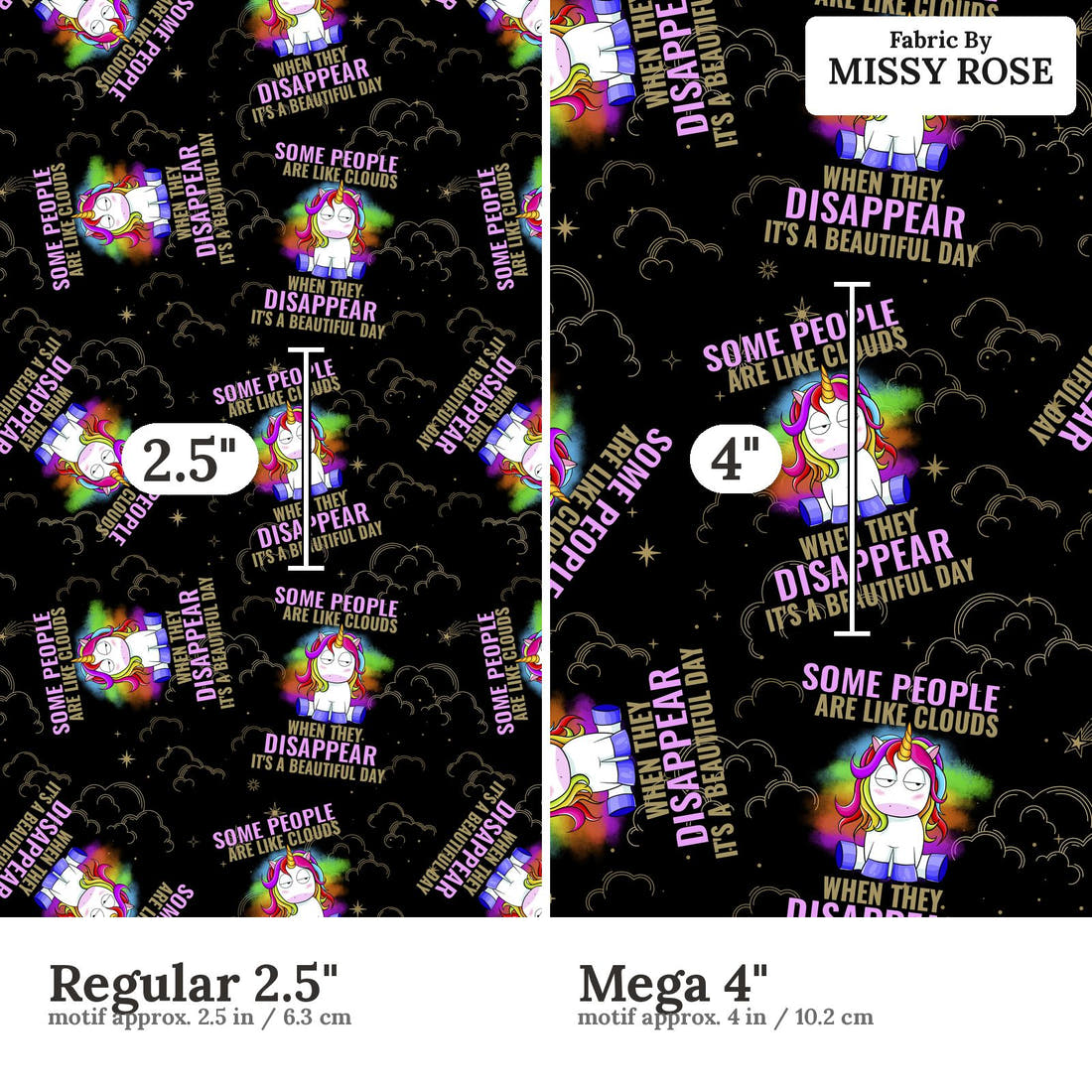 Profanity Fabric 278 Regular 2.5 inch vs Mega 4 inch print scale side by side | Fabric by Missy Rose