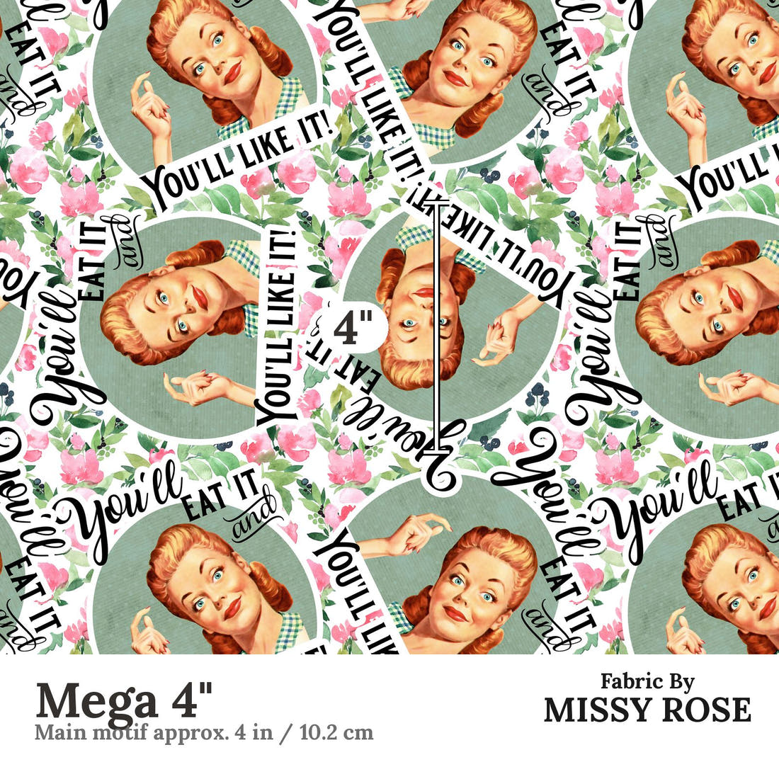 Profanity Fabric 279 Mega 4 inch print scale guide | Fabric by Missy Rose