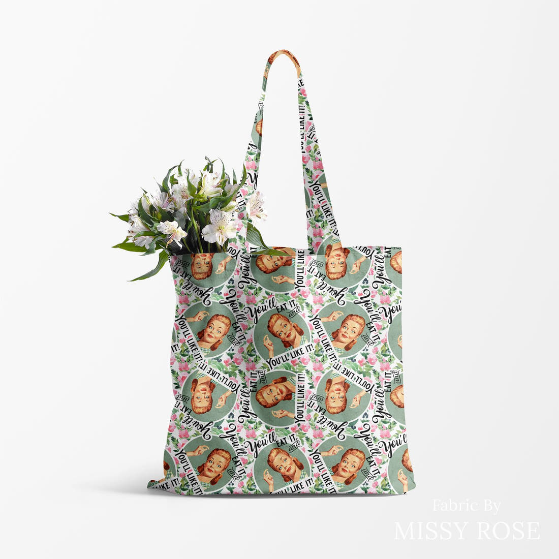 Profanity Fabric 279 made up as a tote bag - see how the print looks made up | Fabric by Missy Rose